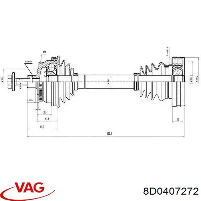 Піввісь права 8D0407272 VAG