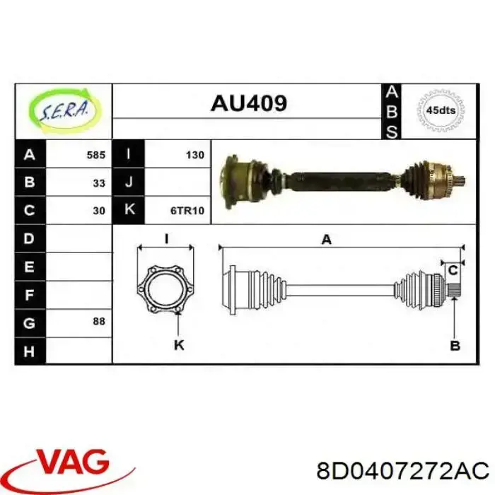 8D0407272AC VAG піввісь (привід передня, права)