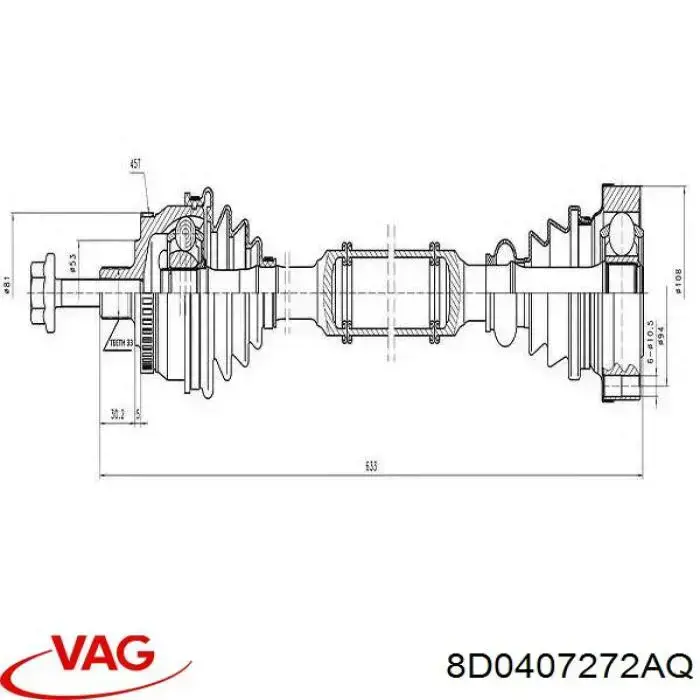 Піввісь (привід) передня, права 8D0407272AQ VAG