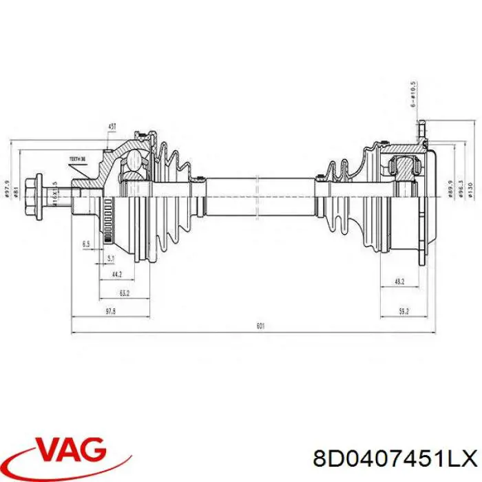 Купити 8D0407451LX VAG Ліва піввісь