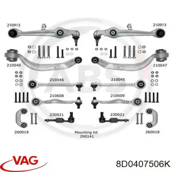 Купити 8D0407506K VAG Важіль передньої підвіски верхній, правий