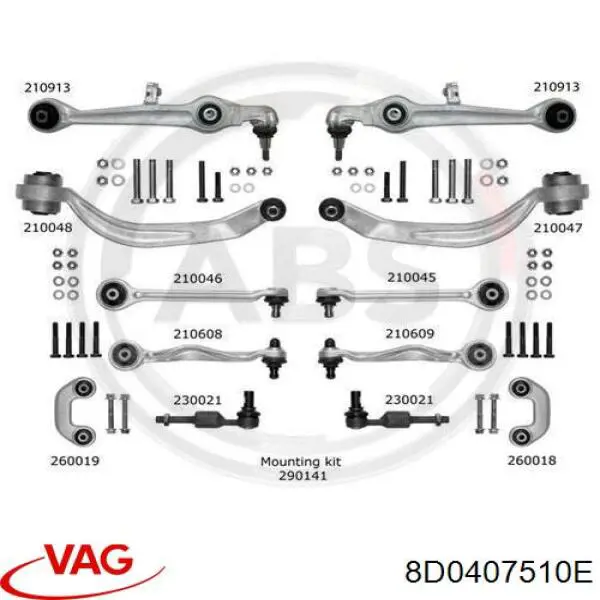 Купити 8D0407510E VAG Важіль передньої підвіски верхній, правий