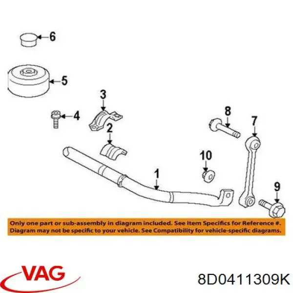 Стабілізатор передній стійкості VAG 8D0411309K ціна, від 5.87 USD