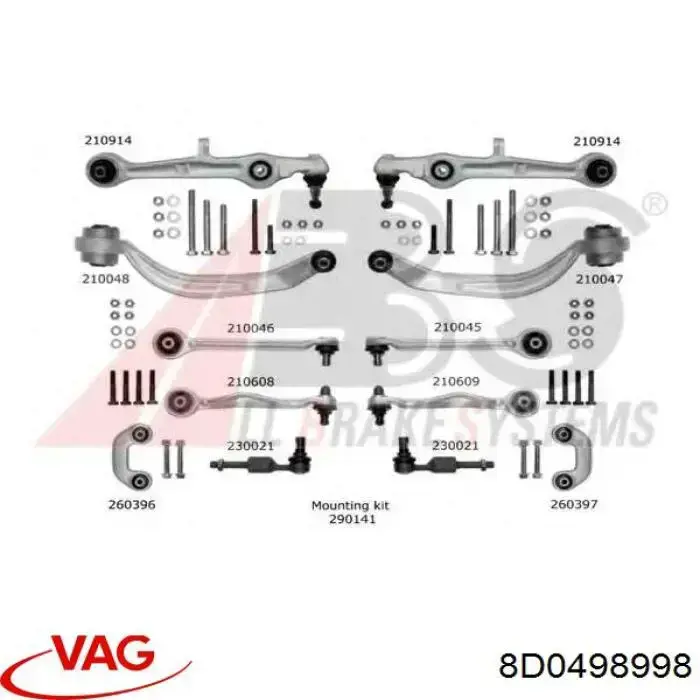 Комплект передніх важелів VAG 8D0498998 ціна, від 176.64 USD