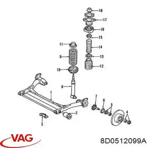 Купити 8D0512099A VAG Опора амортизатора заднього