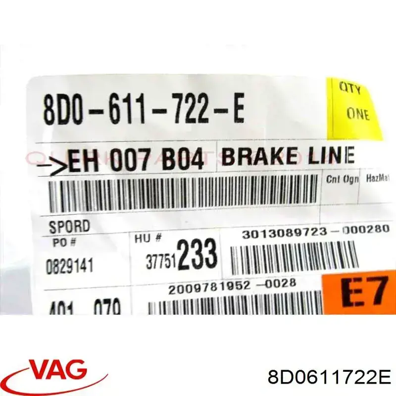 Шланг гальмівний передній, правий VAG 8D0611722E ціна, від 12.67 USD