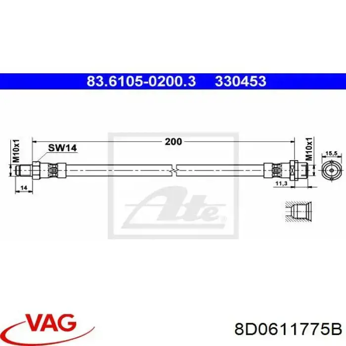 Купити 8D0611775B VAG Шланг гальмівний задній