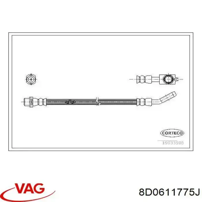 Шланг гальмівний задній VAG 8D0611775J ціна, від 9.90 USD