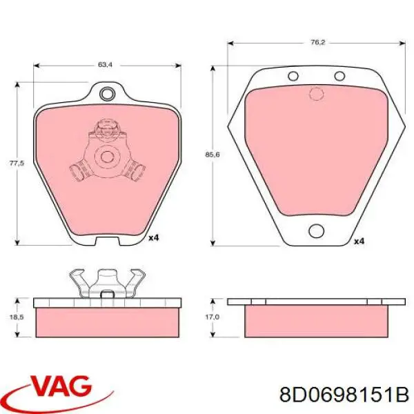 Гальмівні колодки VAG 8D0698151B ціна, від 28.98 USD