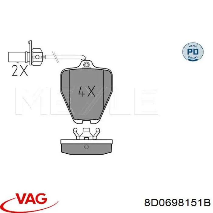 Купити 8D0698151B VAG Колодки гальмівні передні, дискові
