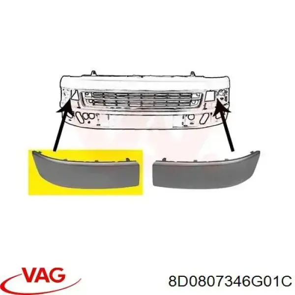 Купити 8D0807346G01C VAG Решітка переднього бампера, права