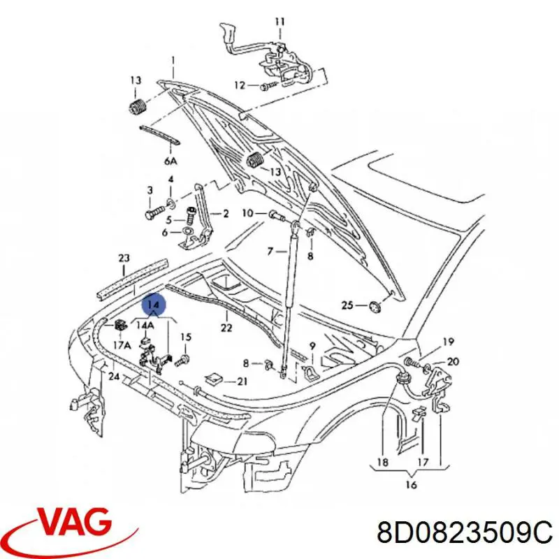 Стояк-гак замка капота VAG 8D0823509C ціна, від 3.95 USD