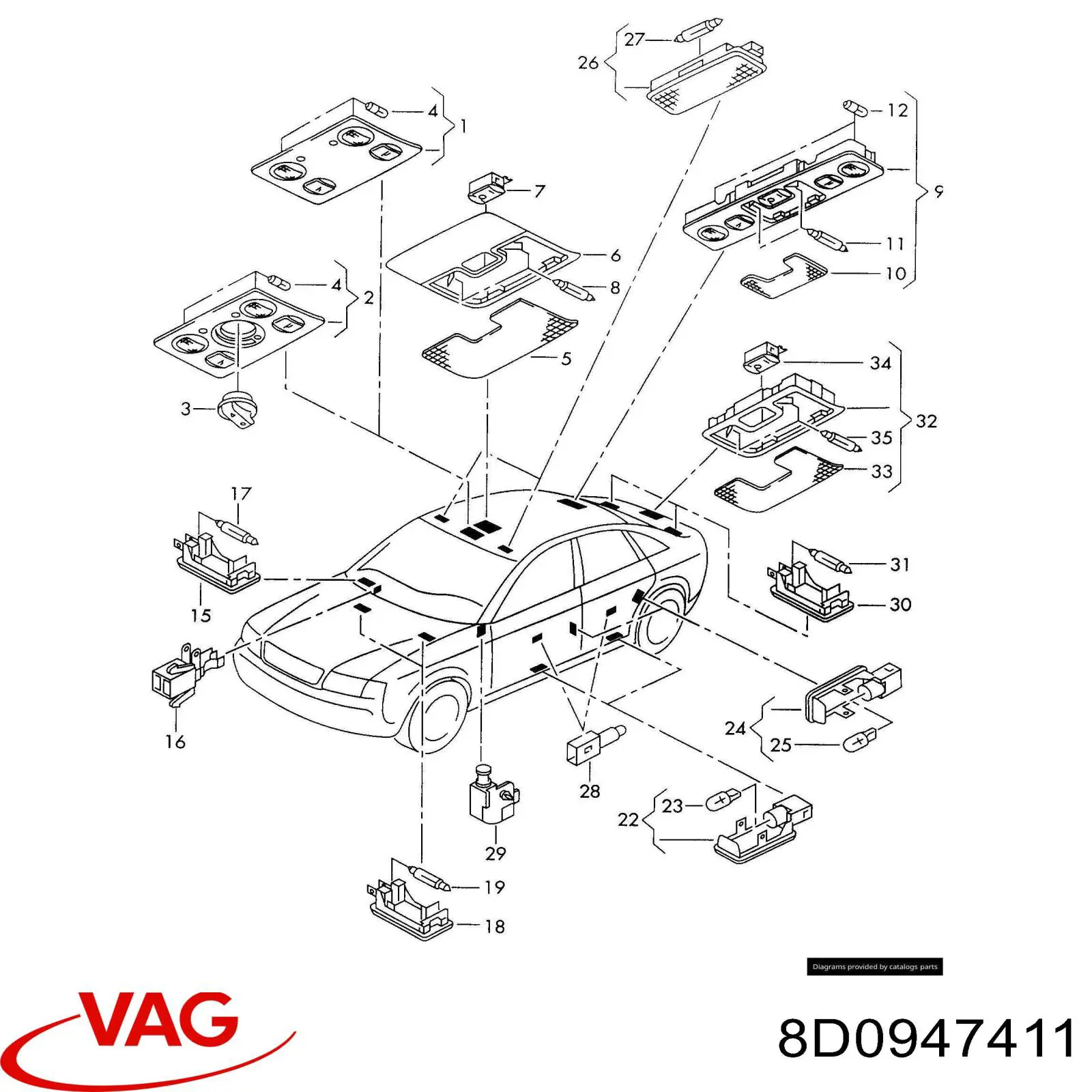 8D0947411 VAG Плафон підсвітки багажного відсіку