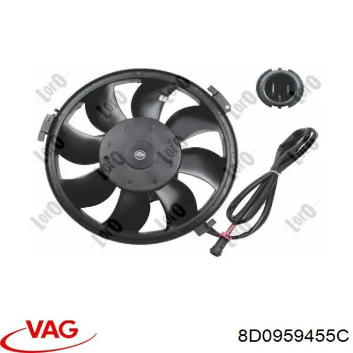 Купити 8D0959455C VAG Електровентилятор охолодження в зборі (двигун + крильчатка)
