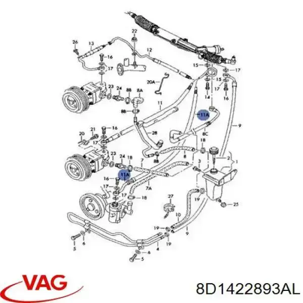 Купити 8D1422893AL VAG Шланг ГПК, високого тиску рейки керма