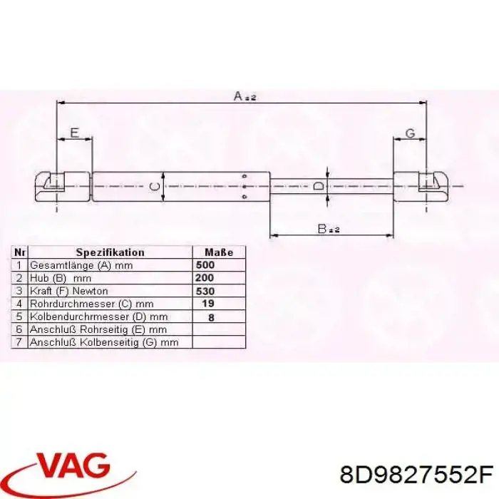 Купити 8D9827552F VAG Амортизатор двері багажника