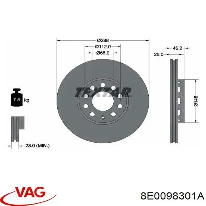 Диск переднього гальма VAG 8E0098301A ціна, від 36.29 USD