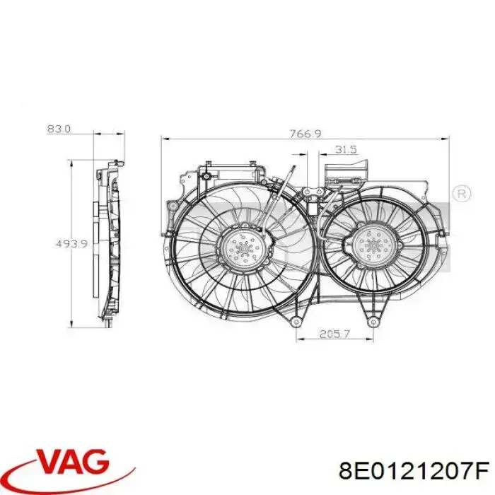 Вентилятор радіатора VAG 8E0121207F ціна, від 46.56 USD