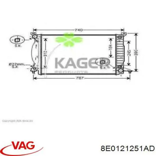 Радіатор охолодження двигуна 8E0121251AD VAG