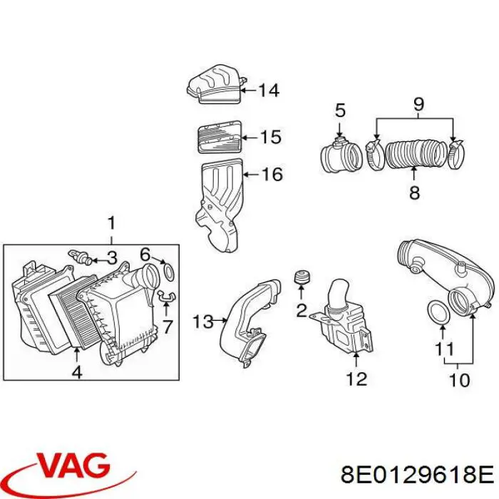 Повітрозабірник повітряного фільтра VAG 8E0129618E ціна, від 10.01 USD