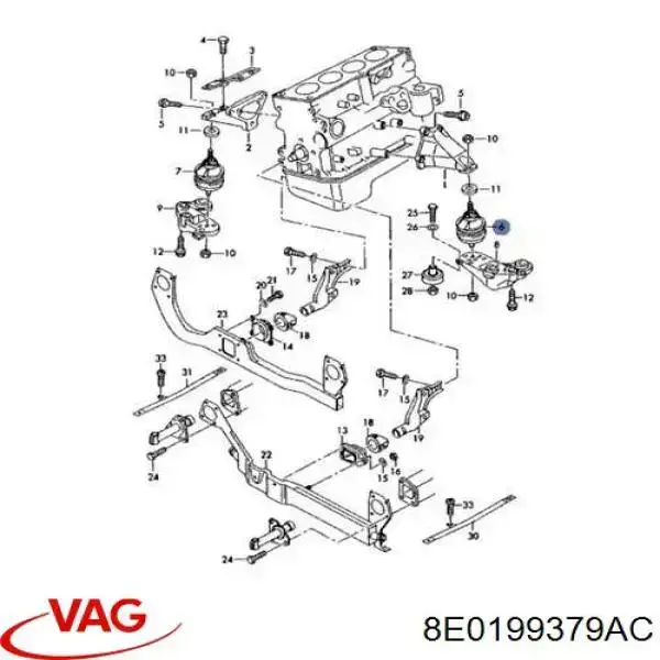 Подушка (опора) двигуна лів./прав. VAG 8E0199379AC ціна, від 77.32 USD
