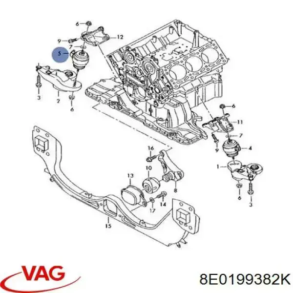 8E0199382K VAG подушка (опора двигуна, права)