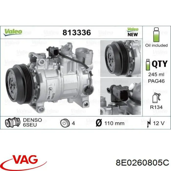 Купити 8E0260805C VAG Компресор кліматичної установки