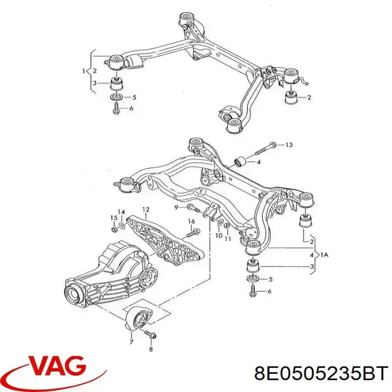 Балка задньої підвіски поперечна VAG 8E0505235BT ціна, від 1237.22 USD