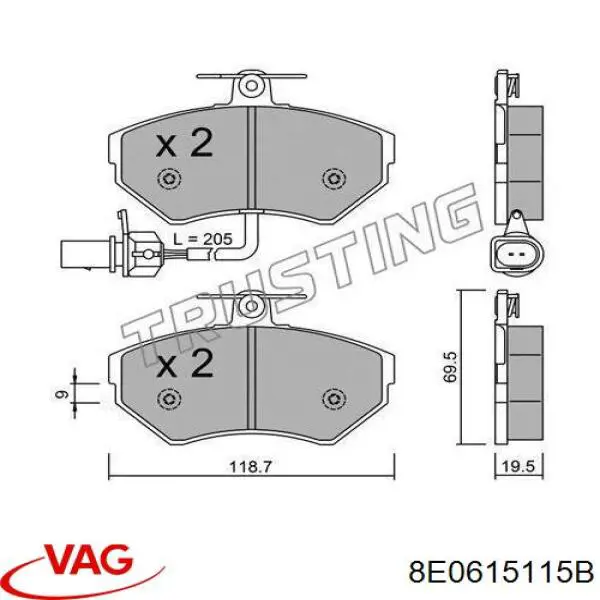 Колодки гальмівні передні, дискові 8E0615115B VAG