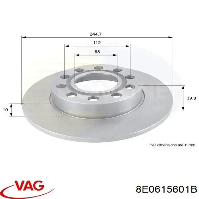 Купити 8E0615601B VAG Диск заднього гальма