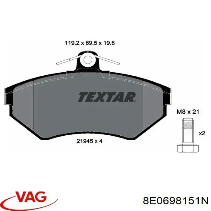 Гальмівні колодки VAG 8E0698151N ціна, від 19.80 USD