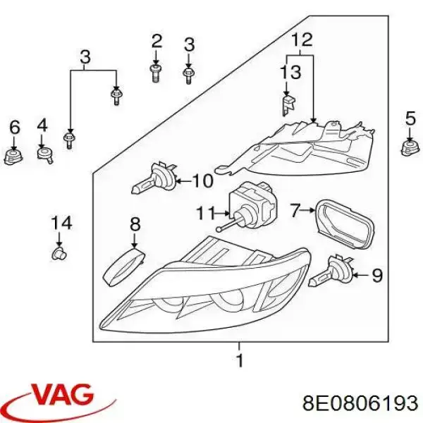 Купити 8L0806193A VAG Кліпса кріплення фари