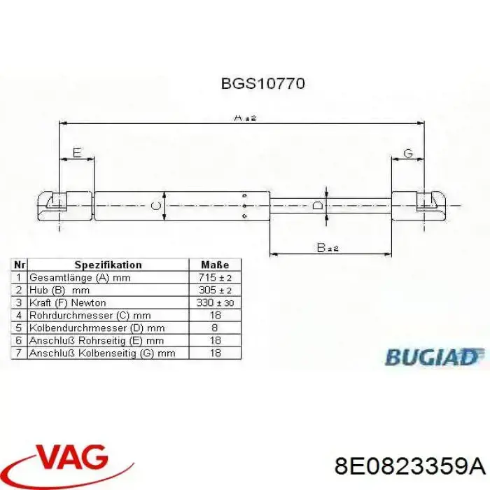 Амортизатор капота 8E0823359A VAG