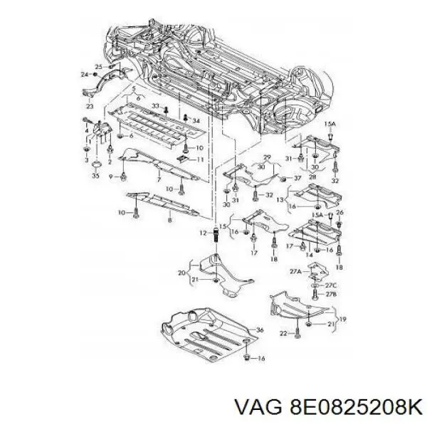 Захист днища, правий VAG 8E0825208K ціна, від 144.07 USD
