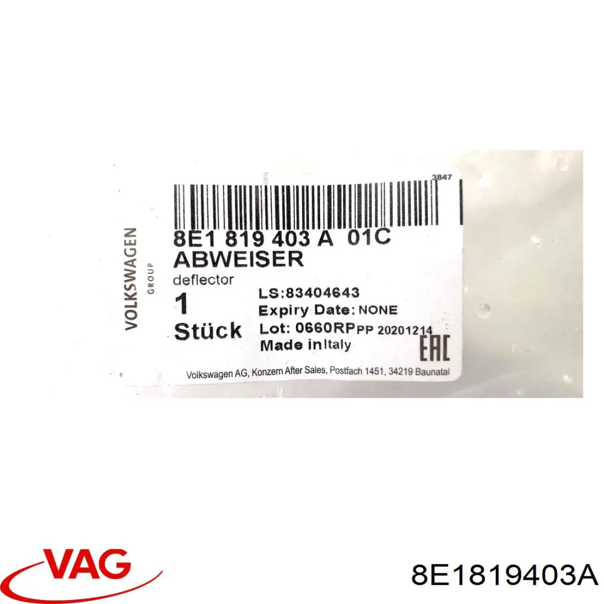 Водостік лобового скла, жабо VAG 8E1819403A ціна, від 36.53 USD