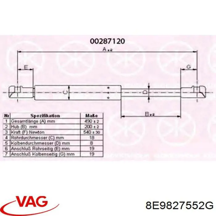 Амортизатор двері задньої VAG 8E9827552G ціна, від 7.09 USD