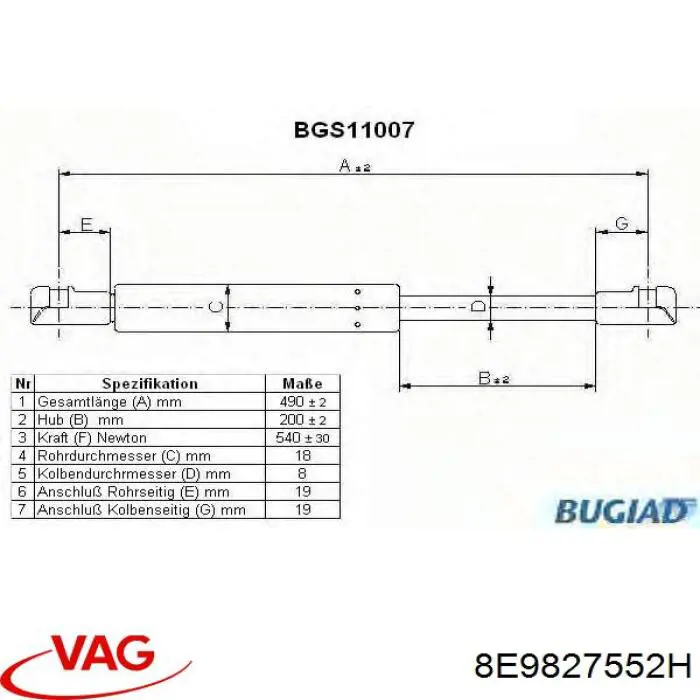 Амортизатор кришки багажника VAG 8E9827552H