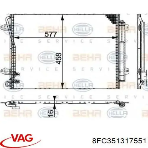 Радіатор кондиціонера 8FC351317551 VAG