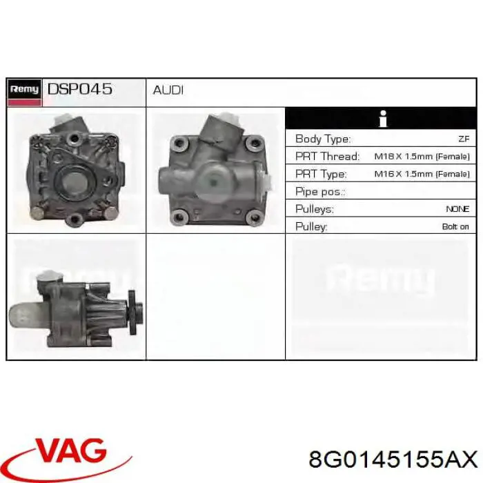 Насос ГПК VAG 8G0145155AX ціна, від 59.30 USD
