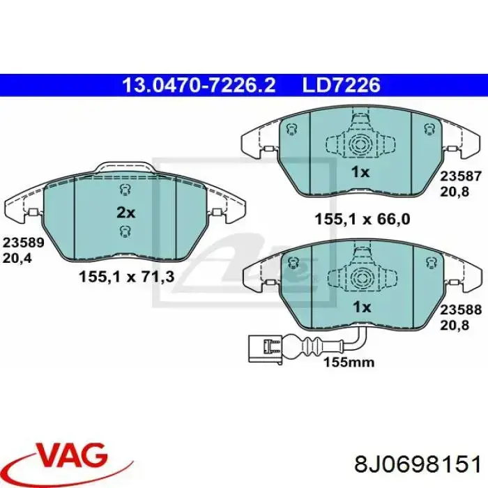 Гальмівні колодки VAG 8J0698151 ціна, від 26.47 USD
