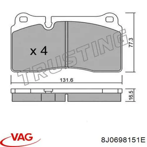 Колодки гальмівні передні, дискові 8J0698151E VAG