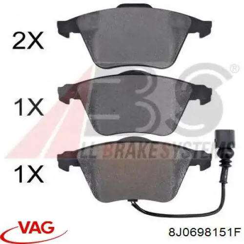 Купити 8J0698151F VAG Колодки гальмівні передні, дискові