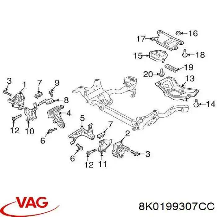 Купити 8K0199307CC VAG Кронштейн подушки (опори) двигуна, лівої
