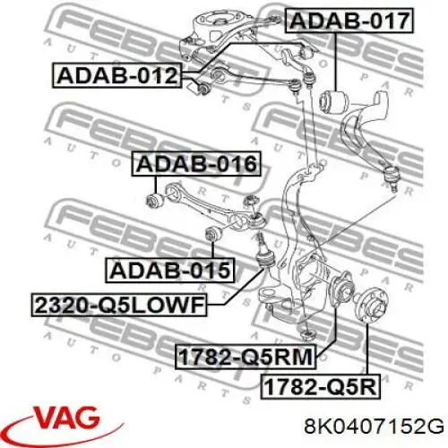 Важіль передньої підвіски нижній, правий VAG 8K0407152G ціна, від 23.84 USD