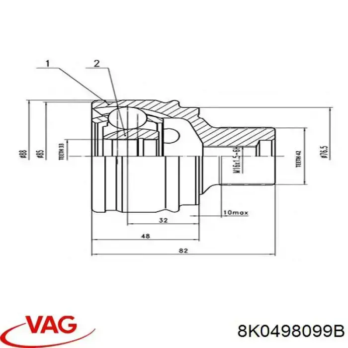 ШРУС зовнішній передній 8K0498099B VAG