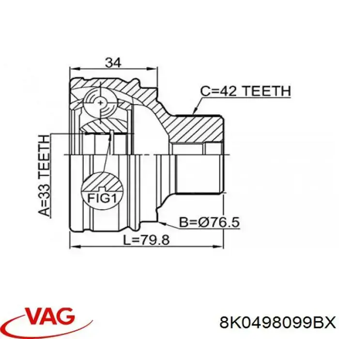 ШРУС зовнішній передній 8K0498099BX VAG