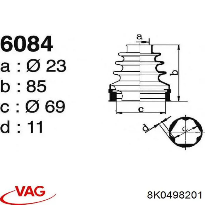 Пильник гранати внутрішній, передній півосі VAG 8K0498201 ціна, від 27.12 USD