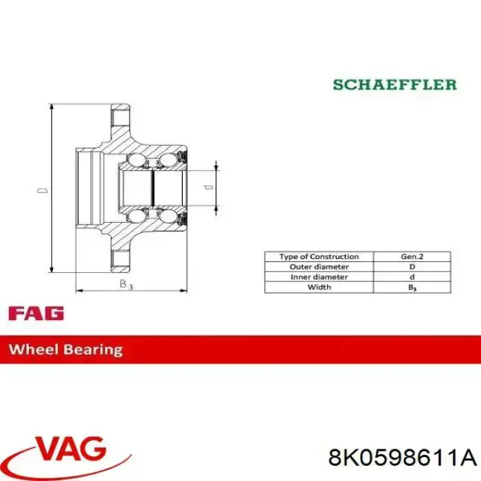 Купити 8K0598611A VAG Підшипник ступиці колеса
