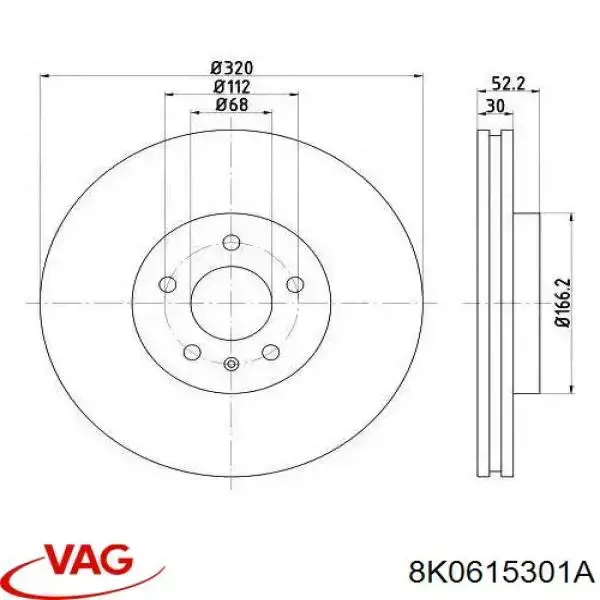 Диск гальмівний передній VAG 8K0615301A