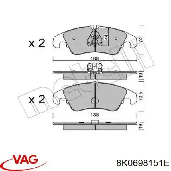 Колодки гальмівні передні, дискові 8K0698151E VAG